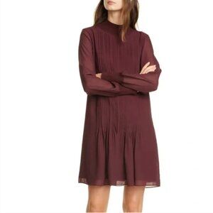 Club Monaco Burgundy Pintuck Rib Long Sleeve Dress